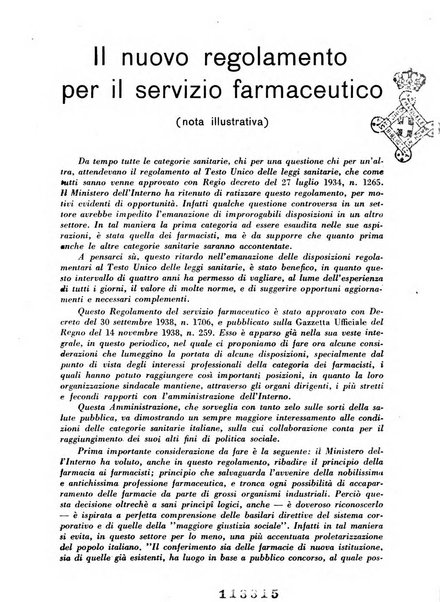 Il farmacista italiano bollettino ufficiale mensile del Sindacato nazionale fascista dei farmacisti