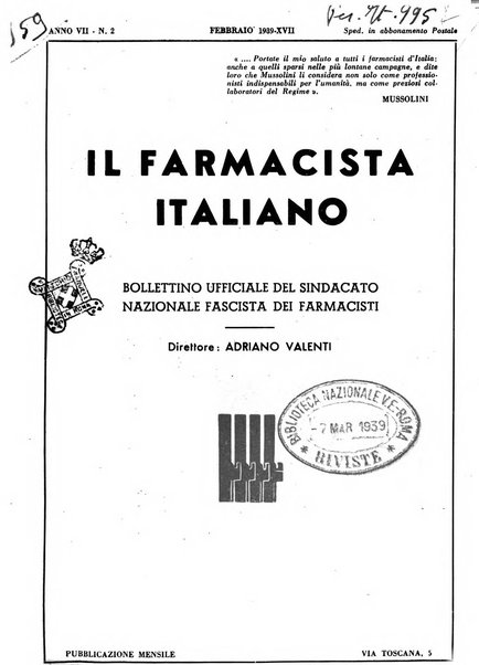 Il farmacista italiano bollettino ufficiale mensile del Sindacato nazionale fascista dei farmacisti