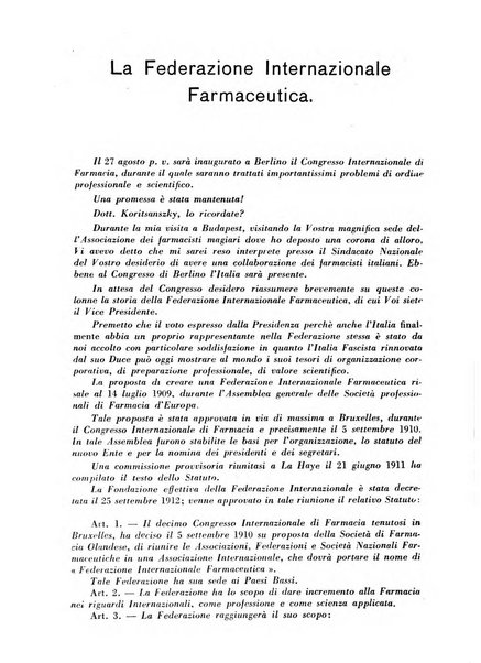 Il farmacista italiano bollettino ufficiale mensile del Sindacato nazionale fascista dei farmacisti