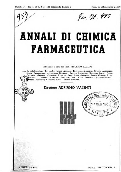 Il farmacista italiano bollettino ufficiale mensile del Sindacato nazionale fascista dei farmacisti