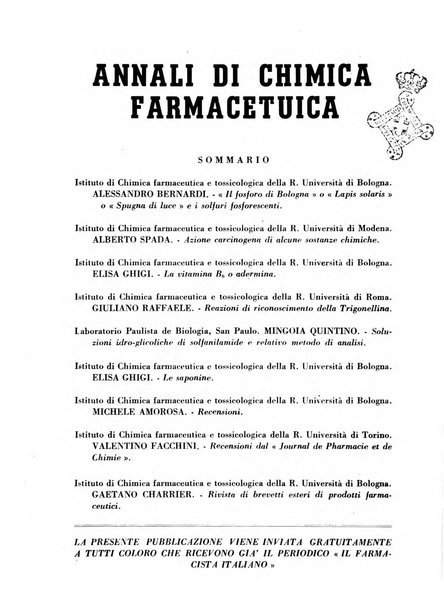 Il farmacista italiano bollettino ufficiale mensile del Sindacato nazionale fascista dei farmacisti