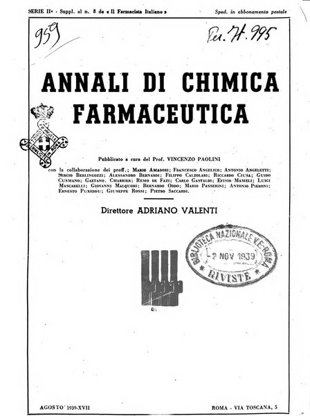 Il farmacista italiano bollettino ufficiale mensile del Sindacato nazionale fascista dei farmacisti