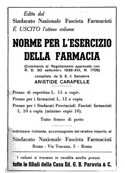 Il farmacista italiano bollettino ufficiale mensile del Sindacato nazionale fascista dei farmacisti