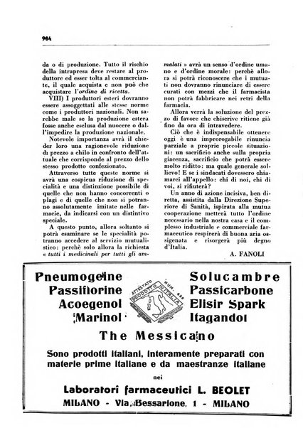 Il farmacista italiano bollettino ufficiale mensile del Sindacato nazionale fascista dei farmacisti