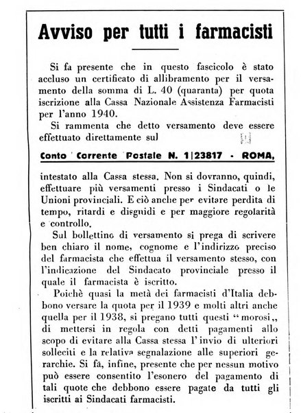 Il farmacista italiano bollettino ufficiale mensile del Sindacato nazionale fascista dei farmacisti