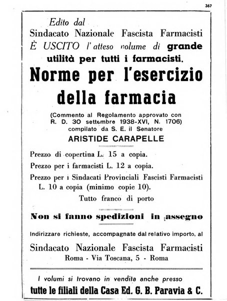 Il farmacista italiano bollettino ufficiale mensile del Sindacato nazionale fascista dei farmacisti