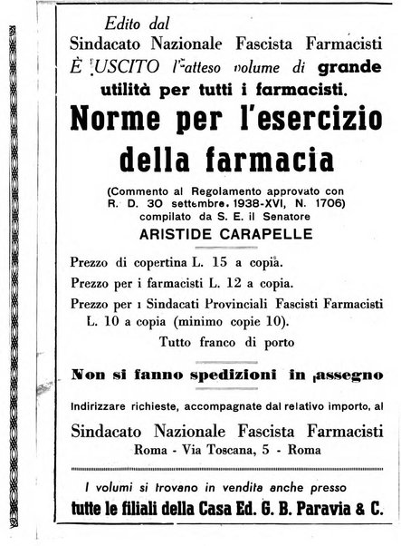 Il farmacista italiano bollettino ufficiale mensile del Sindacato nazionale fascista dei farmacisti