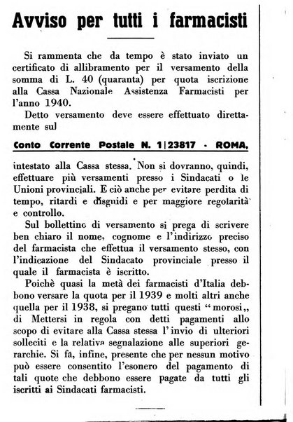 Il farmacista italiano bollettino ufficiale mensile del Sindacato nazionale fascista dei farmacisti