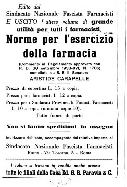 Il farmacista italiano bollettino ufficiale mensile del Sindacato nazionale fascista dei farmacisti