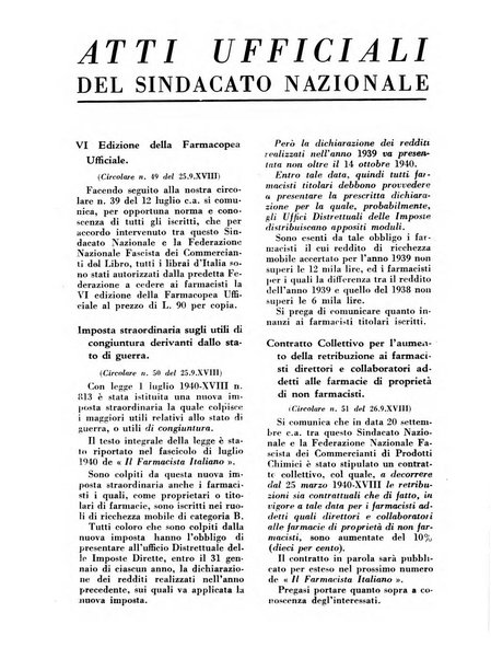 Il farmacista italiano bollettino ufficiale mensile del Sindacato nazionale fascista dei farmacisti