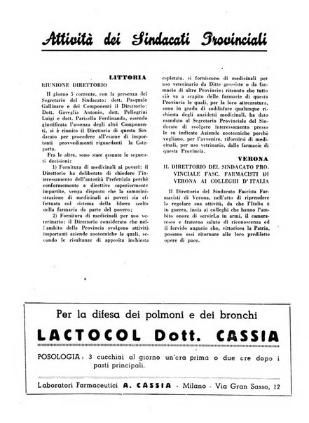 Il farmacista italiano bollettino ufficiale mensile del Sindacato nazionale fascista dei farmacisti