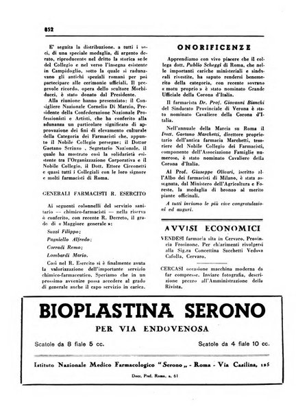 Il farmacista italiano bollettino ufficiale mensile del Sindacato nazionale fascista dei farmacisti