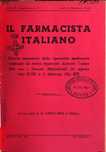 Il farmacista italiano bollettino ufficiale mensile del Sindacato nazionale fascista dei farmacisti