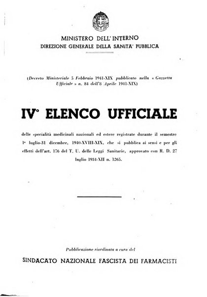 Il farmacista italiano bollettino ufficiale mensile del Sindacato nazionale fascista dei farmacisti