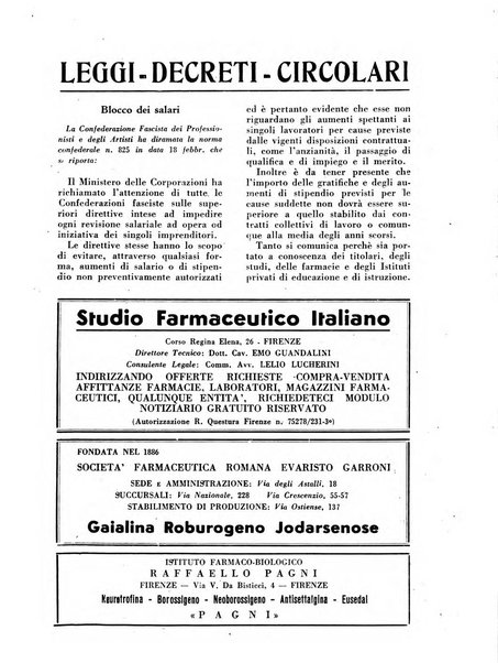 Il farmacista italiano bollettino ufficiale mensile del Sindacato nazionale fascista dei farmacisti