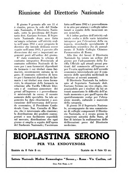 Il farmacista italiano bollettino ufficiale mensile del Sindacato nazionale fascista dei farmacisti