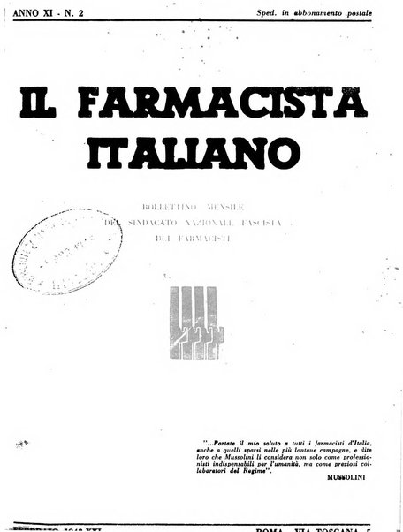 Il farmacista italiano bollettino ufficiale mensile del Sindacato nazionale fascista dei farmacisti