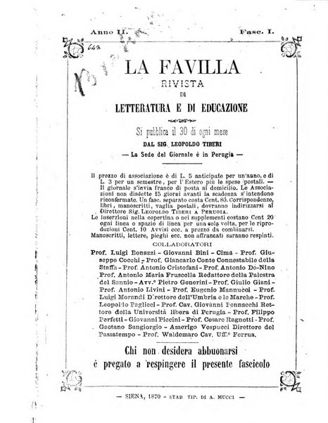 La favilla rivista di letteratura e di educazione