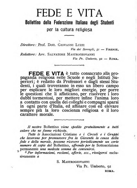 Fede e vita bollettino della Federazione italiana degli studenti per la cultura religiosa