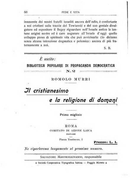 Fede e vita bollettino della Federazione italiana degli studenti per la cultura religiosa