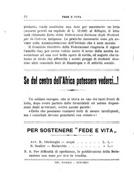 Fede e vita bollettino della Federazione italiana degli studenti per la cultura religiosa