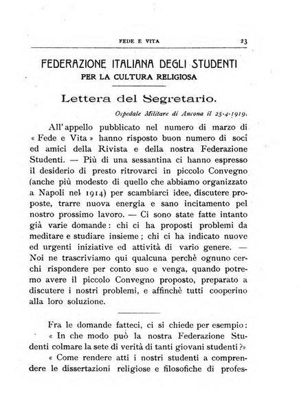 Fede e vita bollettino della Federazione italiana degli studenti per la cultura religiosa