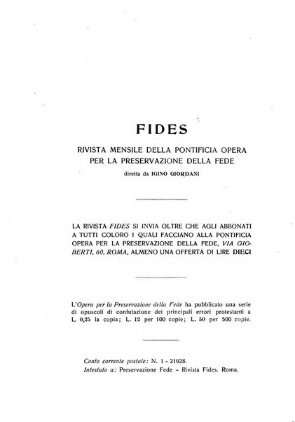 Fides rivista mensile della Pontificia opera per la preservazione della fede in Roma