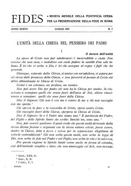 Fides rivista mensile della Pontificia opera per la preservazione della fede in Roma