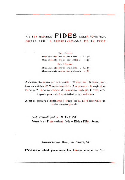 Fides rivista mensile della Pontificia opera per la preservazione della fede in Roma