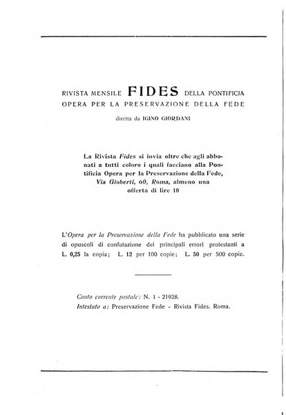 Fides rivista mensile della Pontificia opera per la preservazione della fede in Roma