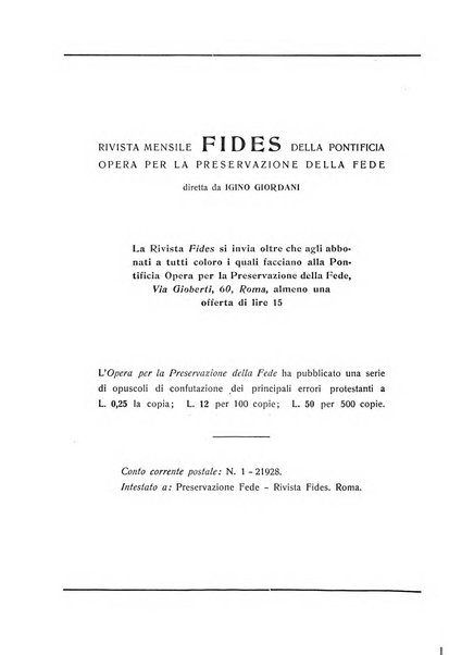 Fides rivista mensile della Pontificia opera per la preservazione della fede in Roma