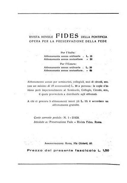 Fides rivista mensile della Pontificia opera per la preservazione della fede in Roma