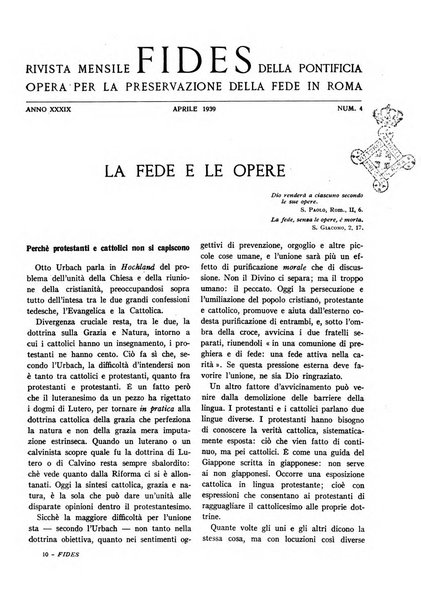 Fides rivista mensile della Pontificia opera per la preservazione della fede in Roma