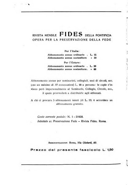 Fides rivista mensile della Pontificia opera per la preservazione della fede in Roma