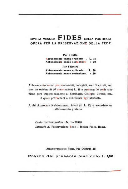 Fides rivista mensile della Pontificia opera per la preservazione della fede in Roma