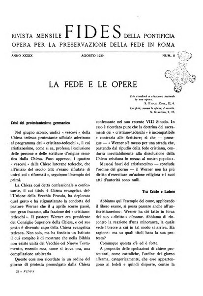 Fides rivista mensile della Pontificia opera per la preservazione della fede in Roma