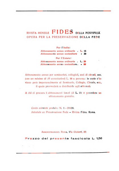 Fides rivista mensile della Pontificia opera per la preservazione della fede in Roma