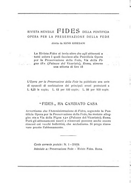 Fides rivista mensile della Pontificia opera per la preservazione della fede in Roma