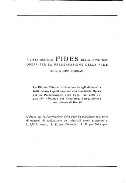 Fides rivista mensile della Pontificia opera per la preservazione della fede in Roma