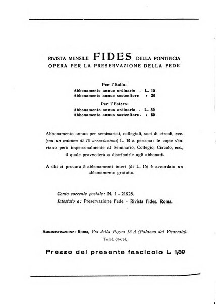 Fides rivista mensile della Pontificia opera per la preservazione della fede in Roma