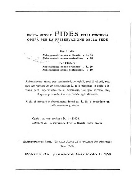 Fides rivista mensile della Pontificia opera per la preservazione della fede in Roma