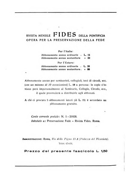 Fides rivista mensile della Pontificia opera per la preservazione della fede in Roma