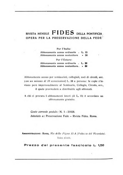 Fides rivista mensile della Pontificia opera per la preservazione della fede in Roma