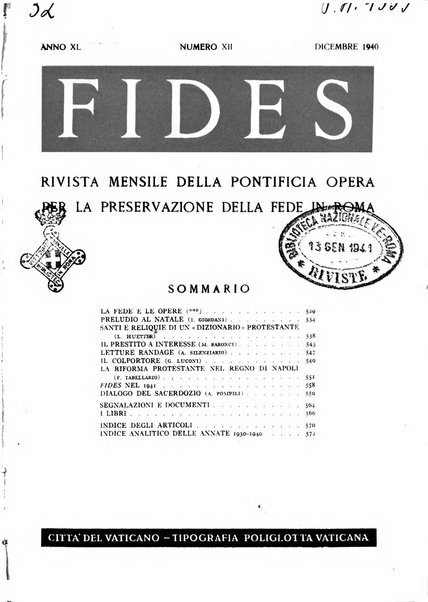 Fides rivista mensile della Pontificia opera per la preservazione della fede in Roma