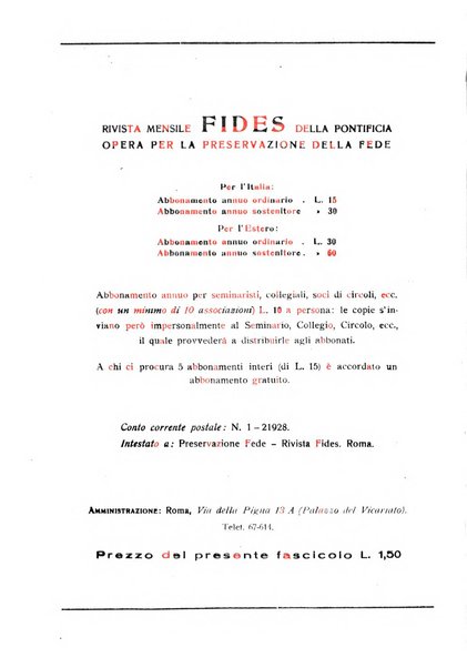 Fides rivista mensile della Pontificia opera per la preservazione della fede in Roma