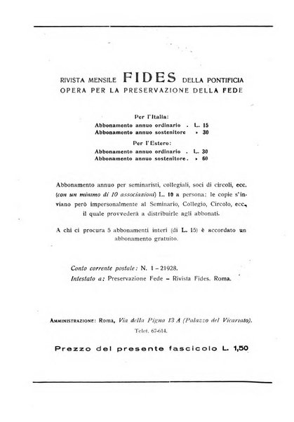 Fides rivista mensile della Pontificia opera per la preservazione della fede in Roma