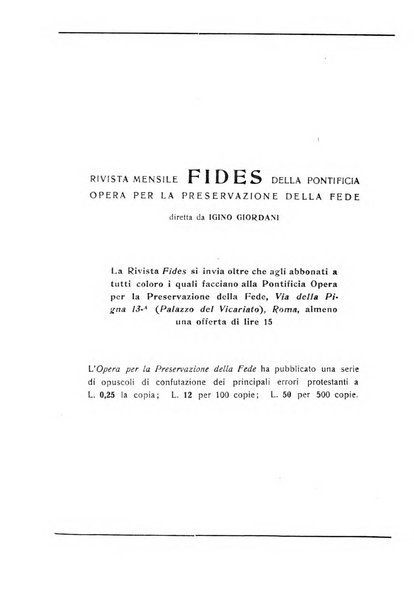 Fides rivista mensile della Pontificia opera per la preservazione della fede in Roma