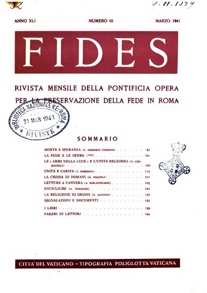 Fides rivista mensile della Pontificia opera per la preservazione della fede in Roma