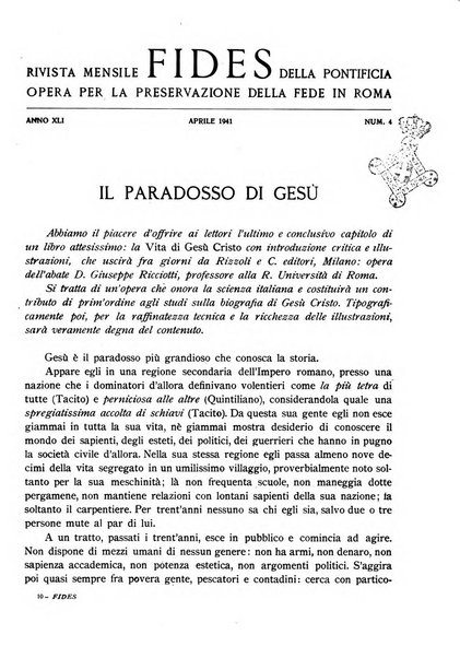 Fides rivista mensile della Pontificia opera per la preservazione della fede in Roma