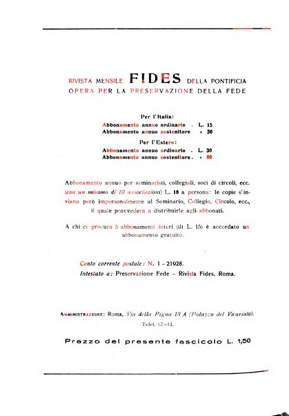 Fides rivista mensile della Pontificia opera per la preservazione della fede in Roma